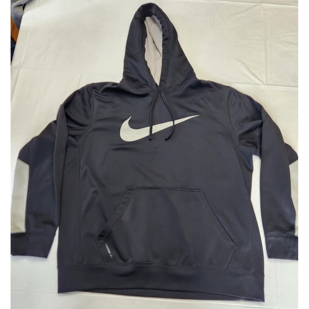 Nike Therma-Fit Hoodie Mens Large Black Pullover Fleece Swoosh‎ Logo Athletic